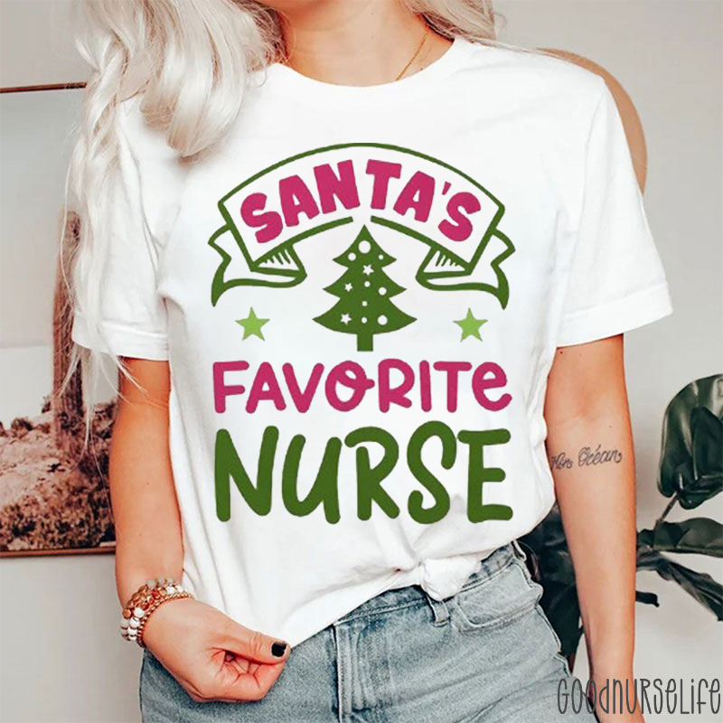 Pink Santa's Favorite Nurse Christmas T-Shirt