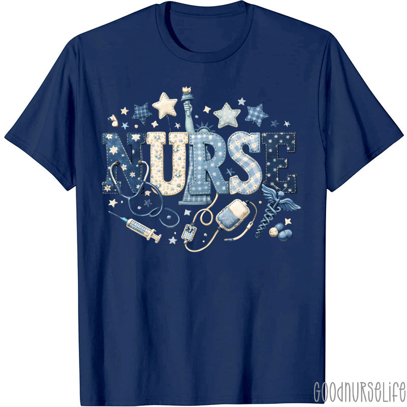 Patriotic Faux Patchwork Nurse T-Shirt