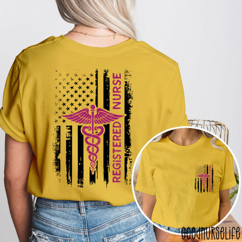 USA Flag Patriotic Registered Nurse American Flag Two Sided T-Shirt