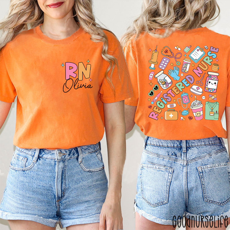 Personalized Name Registered Nurse Two Sided T-Shirt