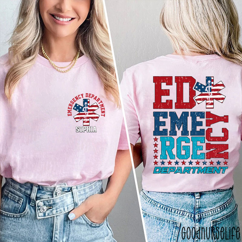 Personalized Emergency Department ED Nurse Two Sided T-Shirt