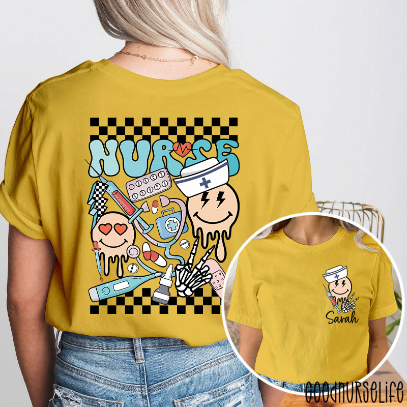Personalized Melting Smiley Face Nurse Two Sided T-Shirt