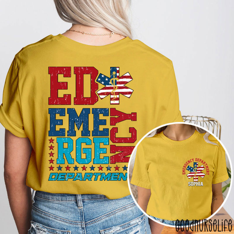 Personalized Emergency Department ED Nurse Two Sided T-Shirt