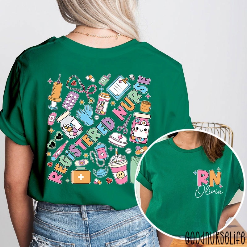 Personalized Name Registered Nurse Two Sided T-Shirt
