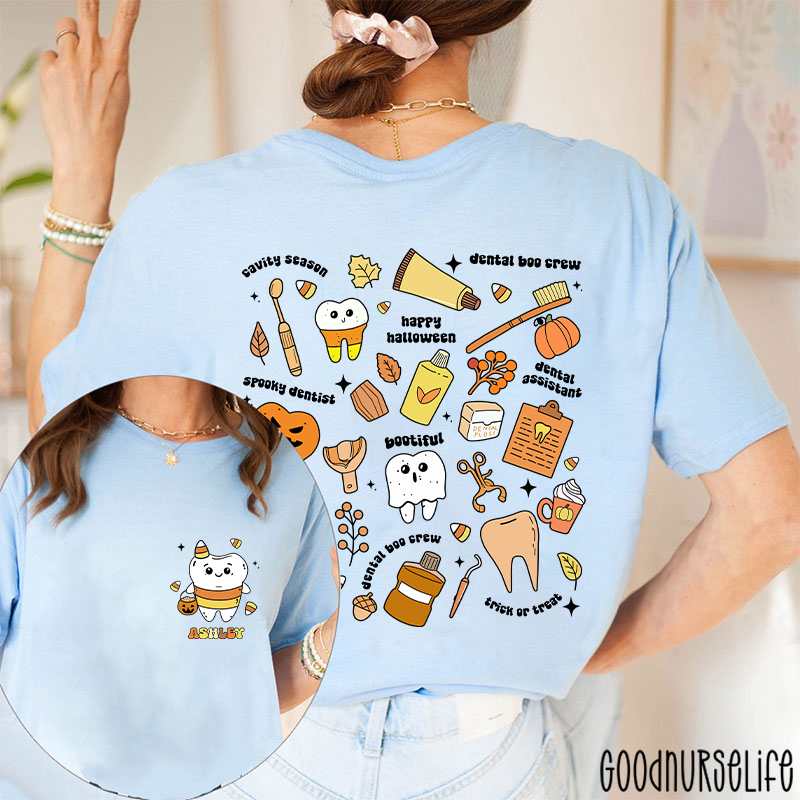 Personalized Halloween Spooky And Cute Dental Two Sided T-Shirt