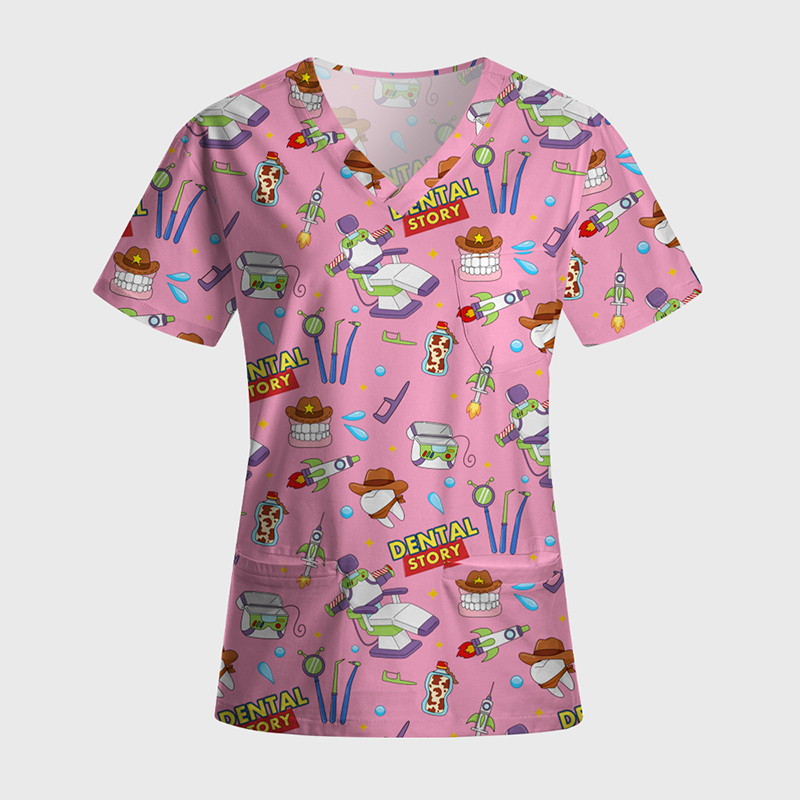 Dental Story All‑Over Print Medical Nurse Antimicrobial Scrubs Sets