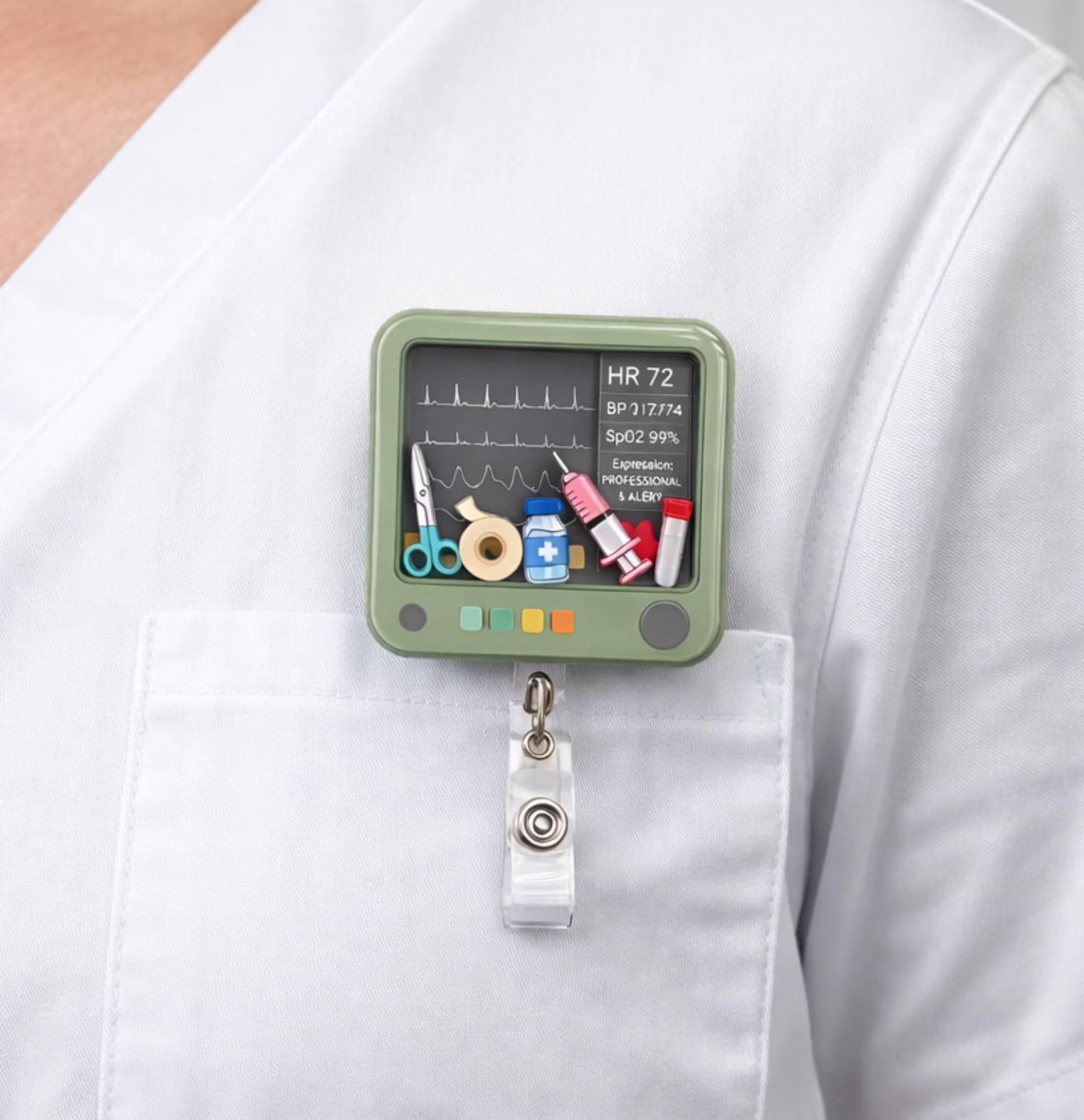 EKG Heart Monitor Shaker Badge Reel