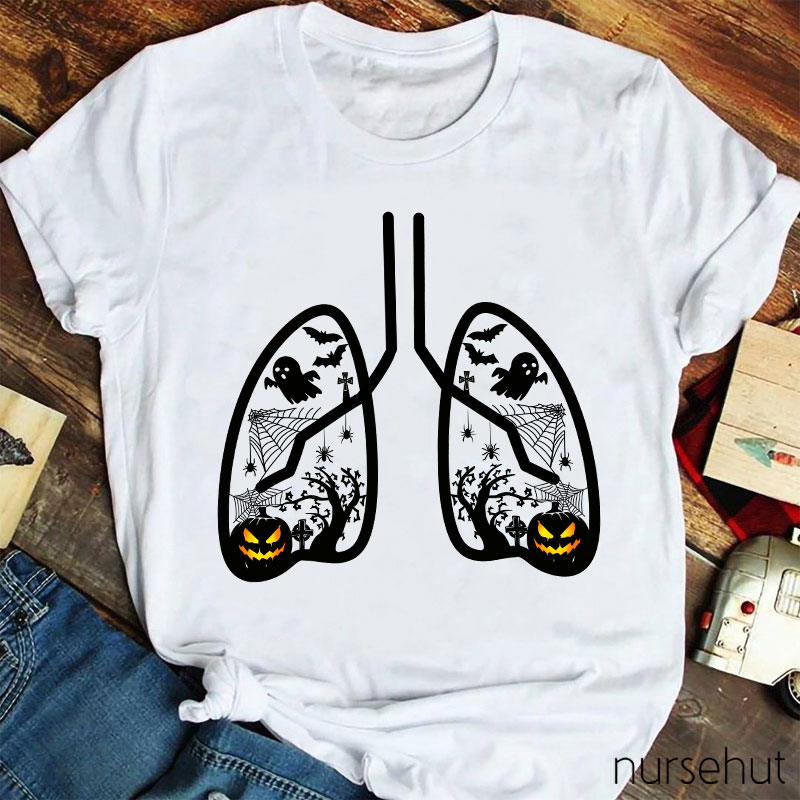 Halloween Pumpkin Lung Nurse T-Shirt
