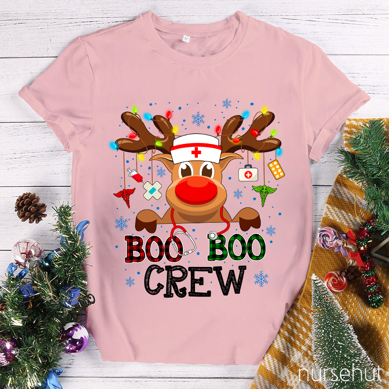 Christmas Reindeer Boo Boo Crew Nurse T-Shirt