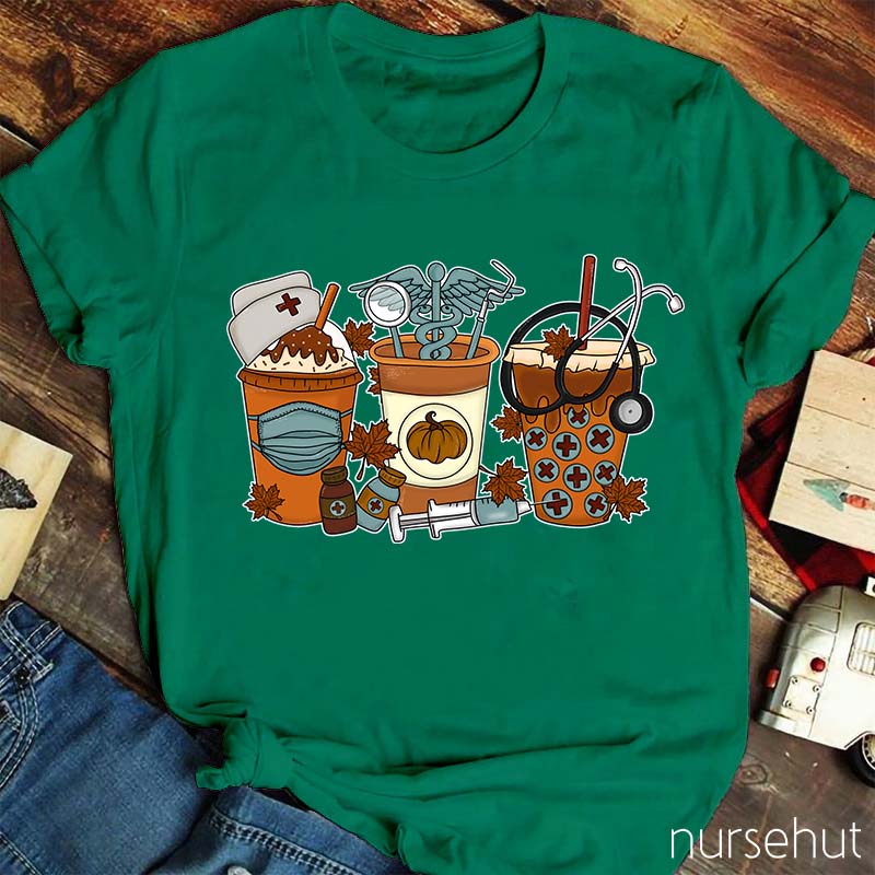 Cute Halloween Fall Coffee Nurse T-Shirt