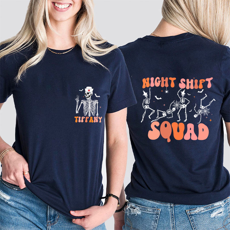 Personalized Night Shift Squad Nurse Two Sided T-Shirt