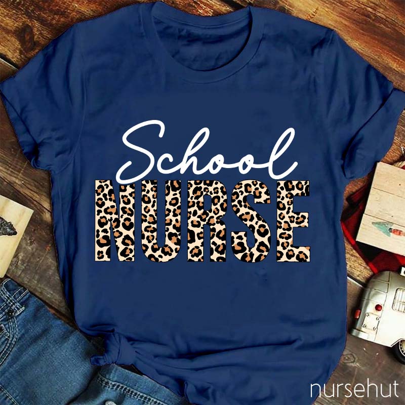 Leopard Print School Nurse T-Shirt
