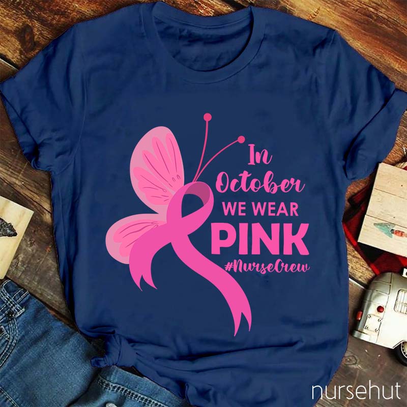 Butterfly Pink Ribbon Nurse T-Shirt