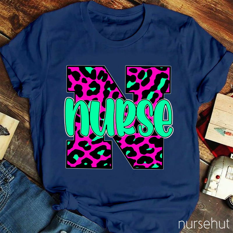 Personalized Leopard Print Nurse T-Shirt