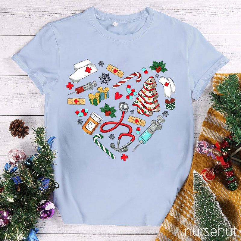 Christmas Love Heart Nurse T-Shirt