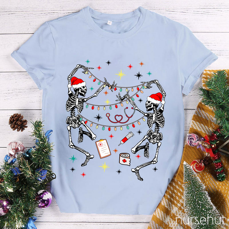 Dancing Skeletons Set Up Christmas Lights Nurse T-Shirt