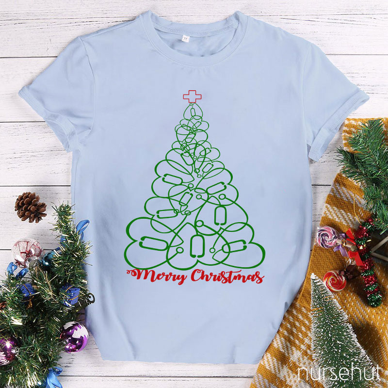Christmas Tree Made With Stethoscope Nurse T-Shirt