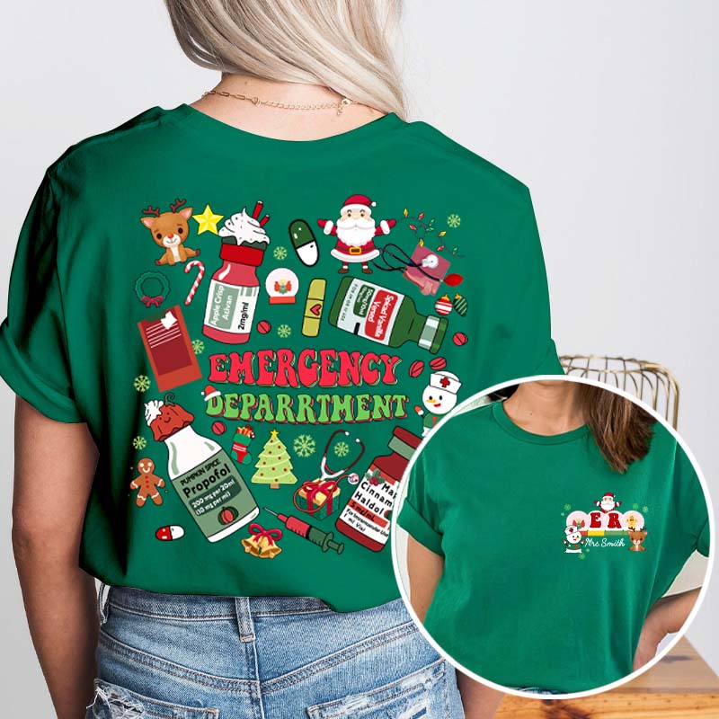 Personalized Where The Magic Of Christmas Happens Nurse Two Sided T-Shirt