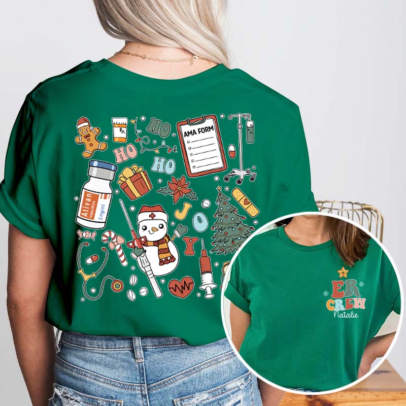 Personalized Ho Ho Ho Christmas Coming Nurse Two Sided T-Shirt
