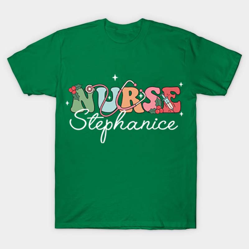 Personalized Name Christmas Crew Nurse T-Shirt