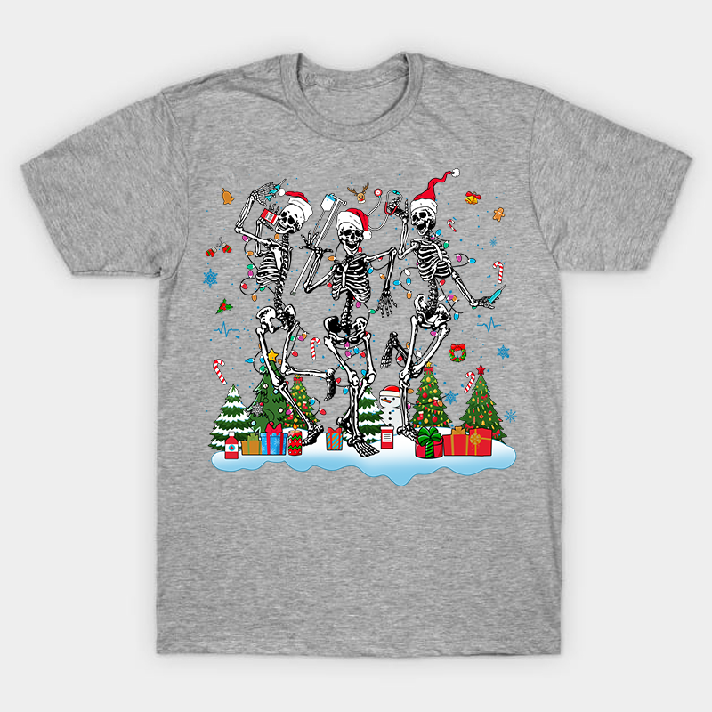 Skeletons Celebrate Christmas Nurse T-Shirt