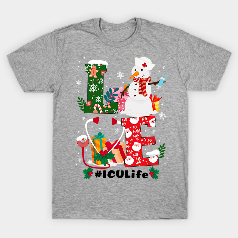 Christmas Love ICU Life Nurse T-Shirt