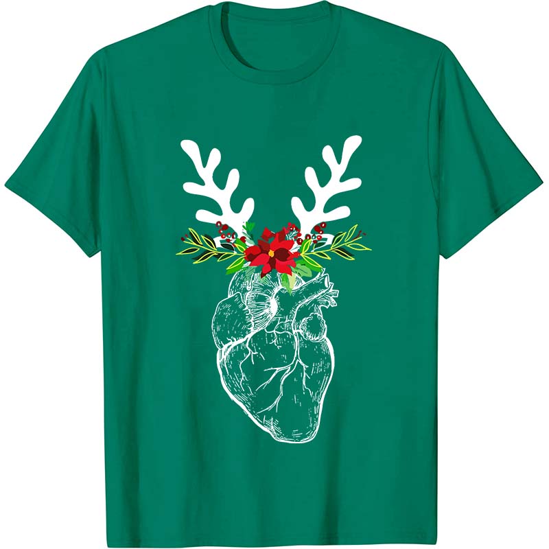 Christmas Deer Heart Nurse T-Shirt