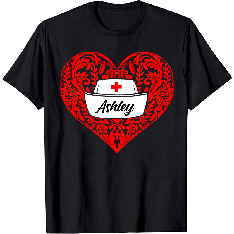 Personalized Name Nurse Cap In Heart Nurse T-Shirt