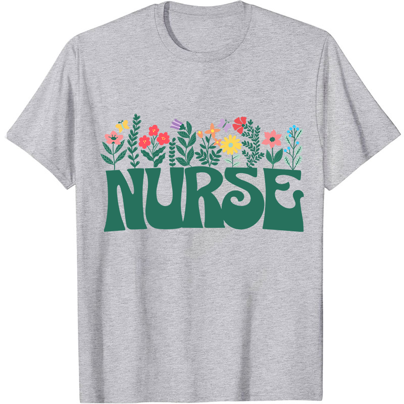 Butterflies And Flowers Nurse T-Shirt