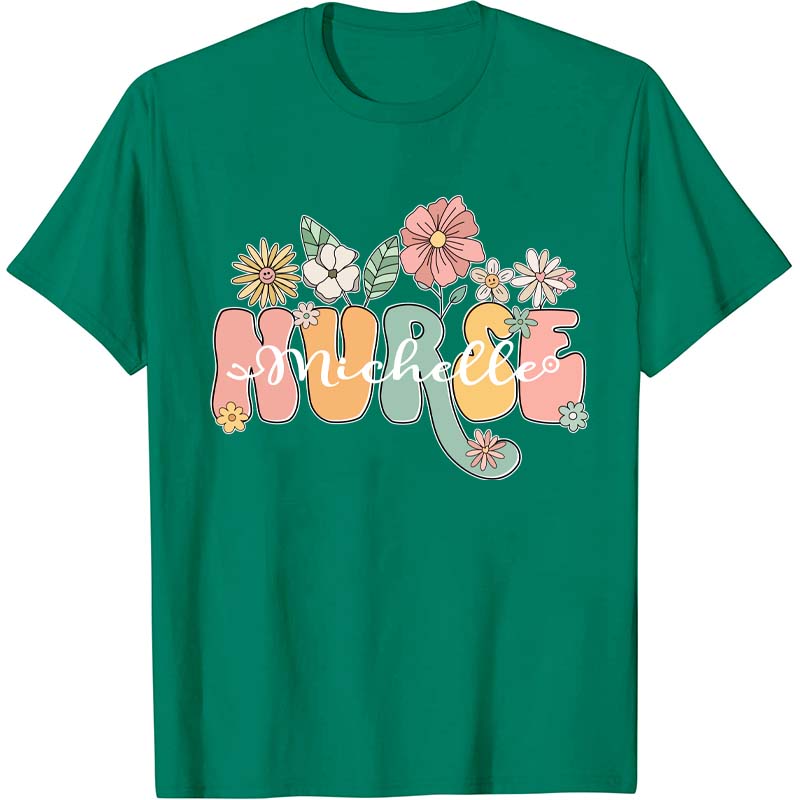 Personalized Name Wildflowers Nurse T-Shirt