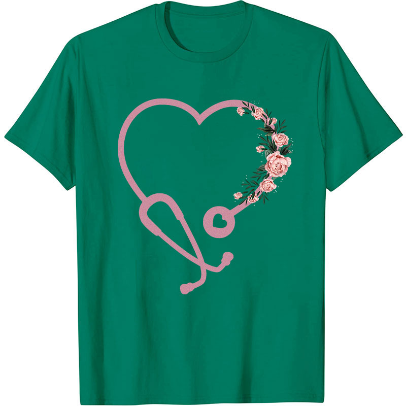 Romantic Rose Stethoscope Nurse T-Shirt