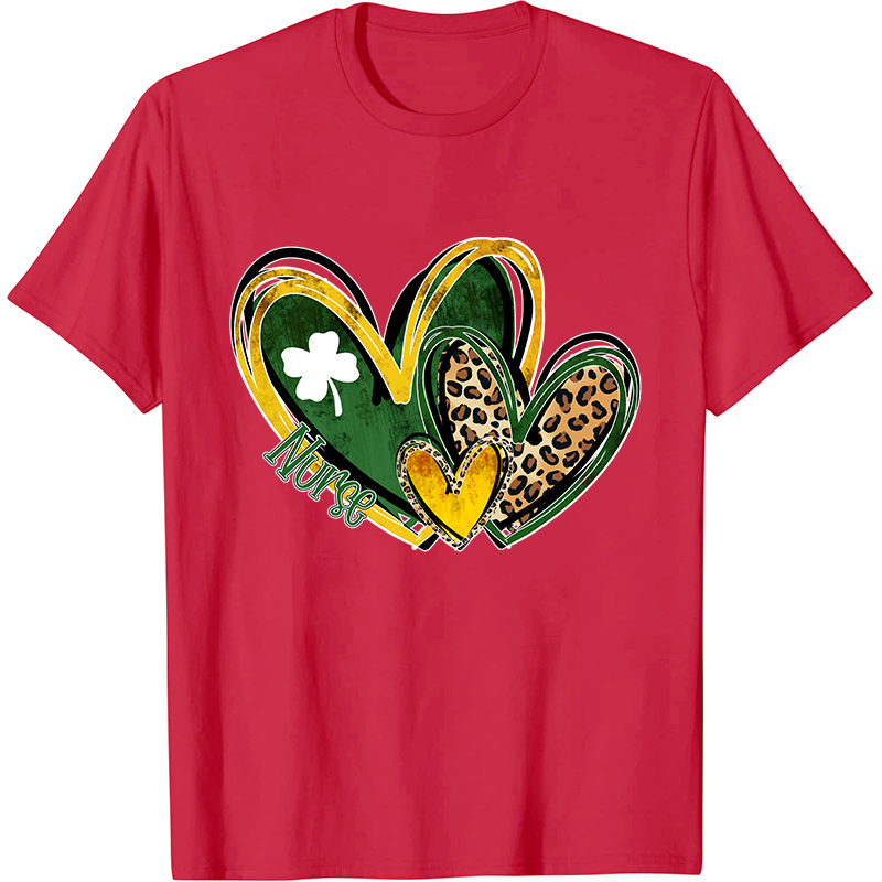 St.Patricks Leopard Heart Nurse T-Shirt