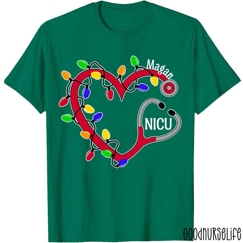 Personalized Christmas Lights Nurse T-Shirt