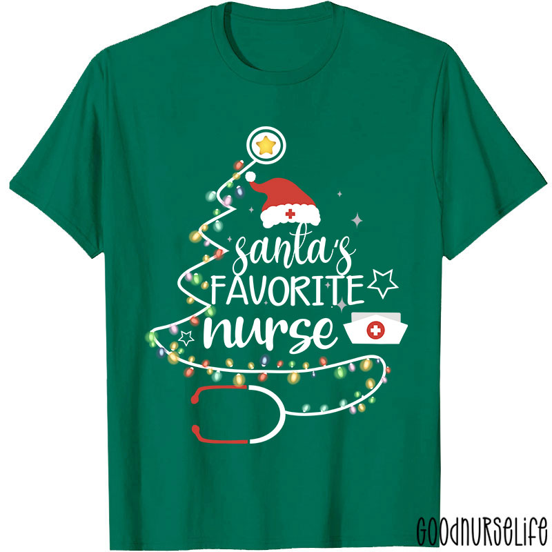 Santa's Favorite Nurse Colored Lights Nurse T-Shirt