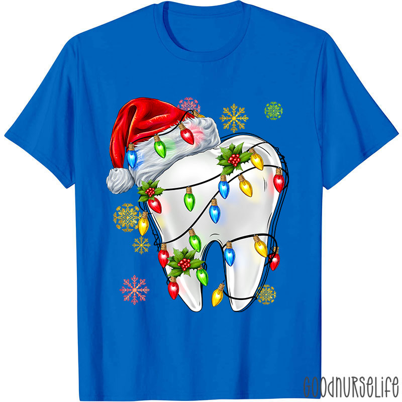 Santa Hat Christmas Lights Dental Nurse T-shirt