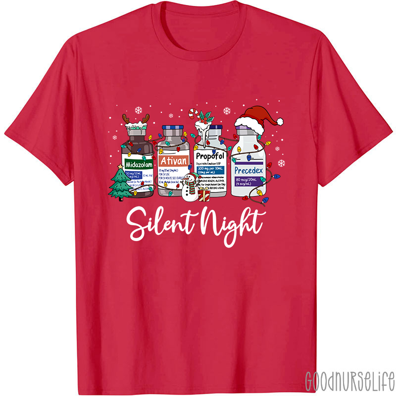 Silent Night Funny Medical Christmas Nurse T-shirt