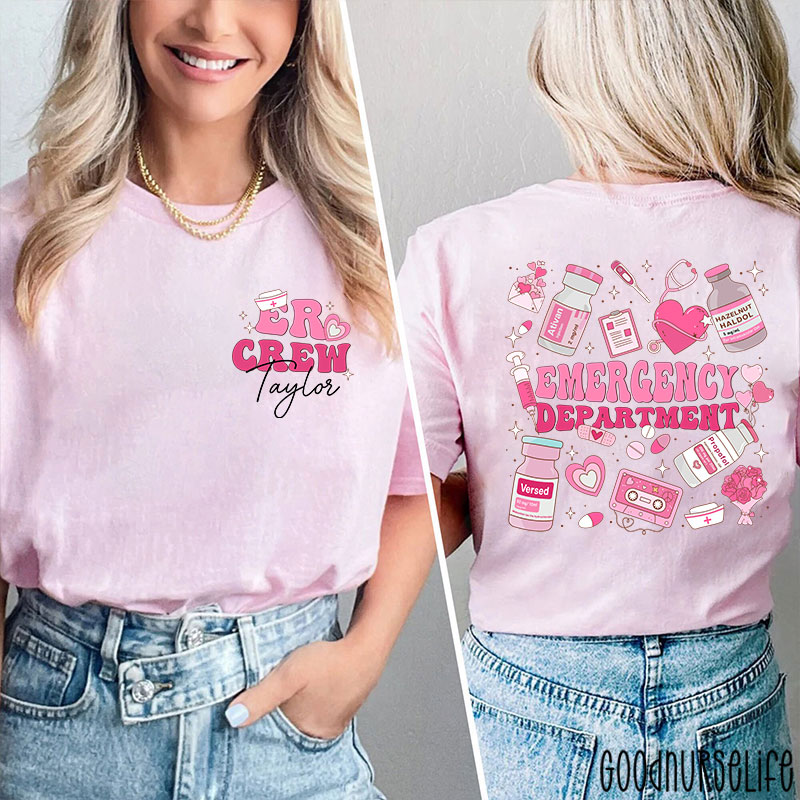 Personalized Emergency Department Valentine Emergency Room Nurse Two Sided T-Shirt