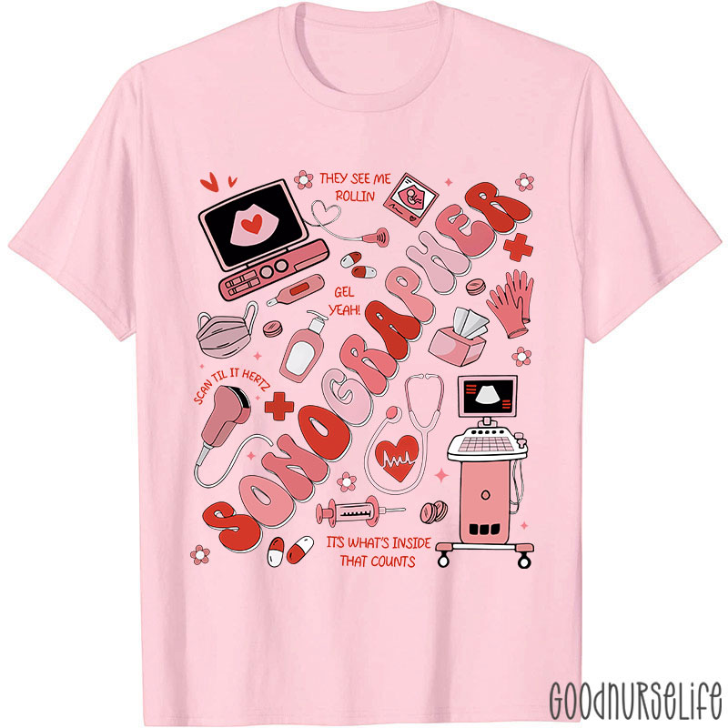 Valentine's Day Sonographer Ultrasound Tech Nurse T-Shirt