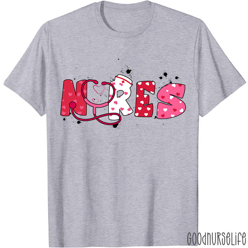 Pink Heart Valentine Vibes Nurse T-Shirt