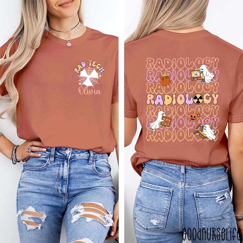 Personalized Halloween Spider Web Ghost Radiology Two Sided T-Shirt