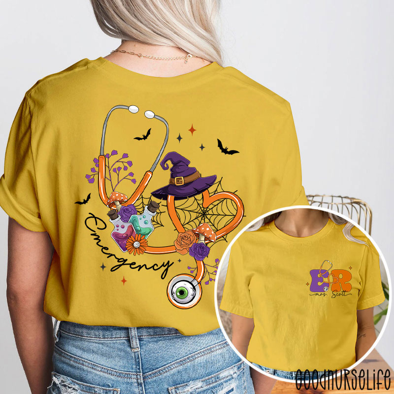 Personalized Halloween Stethoscope Emergency Two Sided T-Shirt