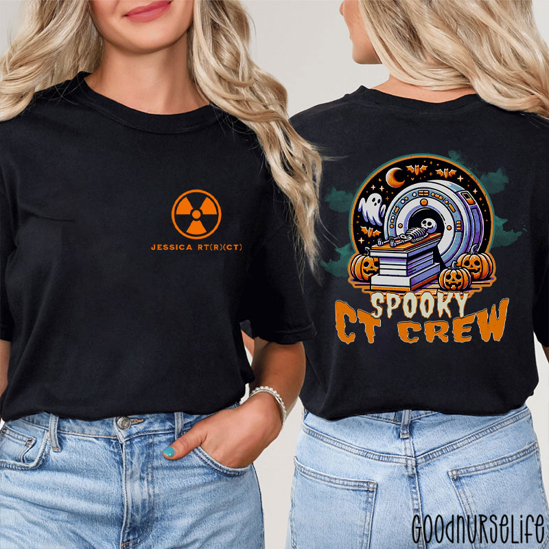 Personalized Halloween Radiology Spooky CT Crew Two Sided T-Shirt