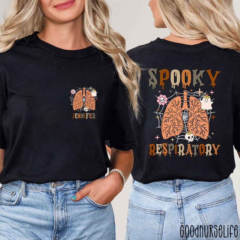 Personalized Spooky Respiratory's Halloween Lung Two Sided T-Shirt
