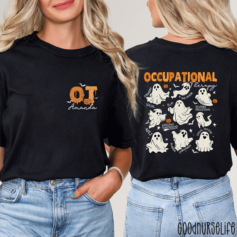 Personalized Halloween Themed Occupational Therapy Ghosts Two Sided T-Shirt