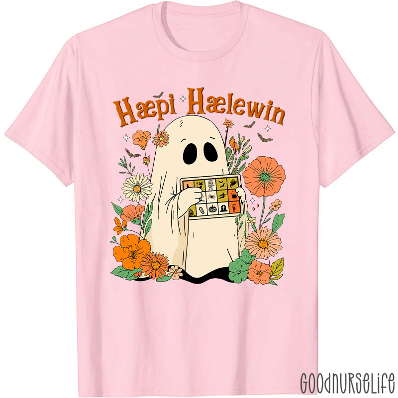 Happy Halloween Ghost With Floral T-Shirt