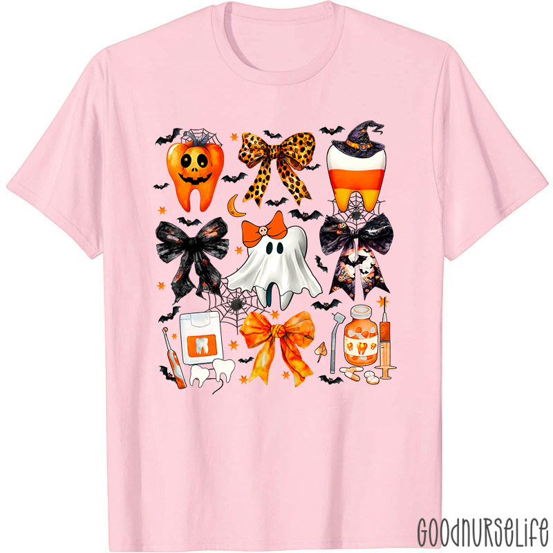 Halloween Spooky Tooth Dental And Bows T-Shirt