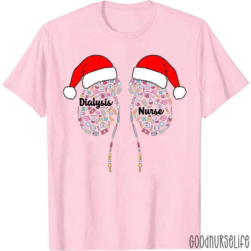 Kidney With Santa Hat Dialysis Nurse T-shirt