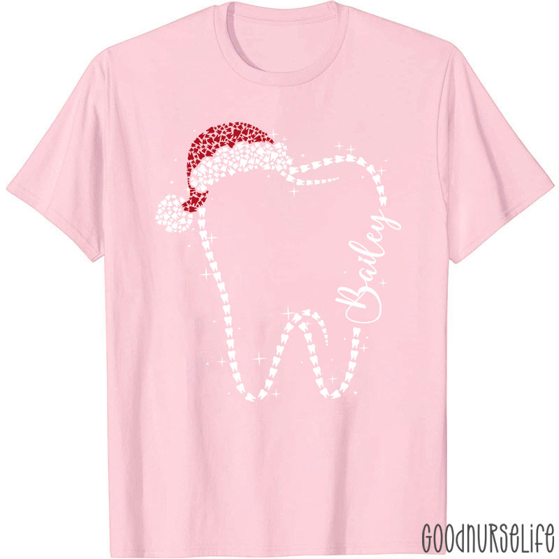 Personalized Festive Tooth Santa Hat T-Shirt