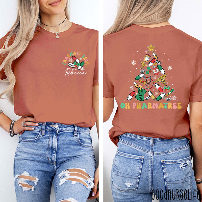 Personalized Oh Pharmatree Festive Medication Tree Two Sided T-Shirt