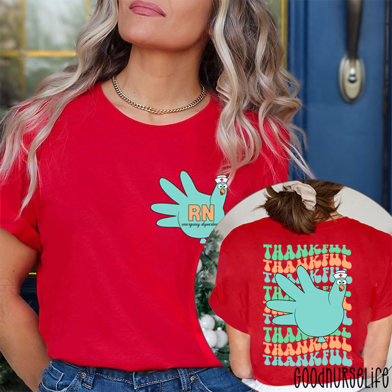 Personalized Thankful Nurse Turkey Nurse Two Sided T-Shirt